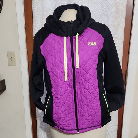 Fila Jackets & Blazers - FILA Women's Black and Pink Ski Sporty Zip-up Jacket Gorpcore Size Large